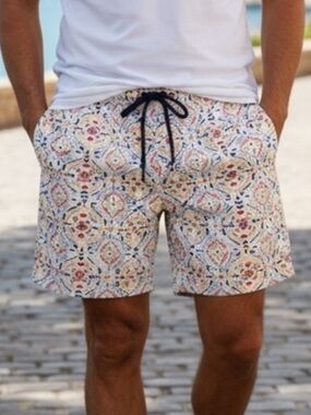 Paisley & Gray Men’s Swim Trunks with Multicolor Tile Print